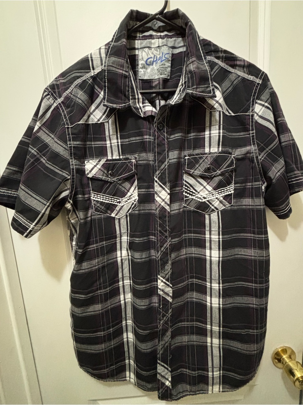 CHAS Black Plaid Short-Sleeve Button-Down Shirt